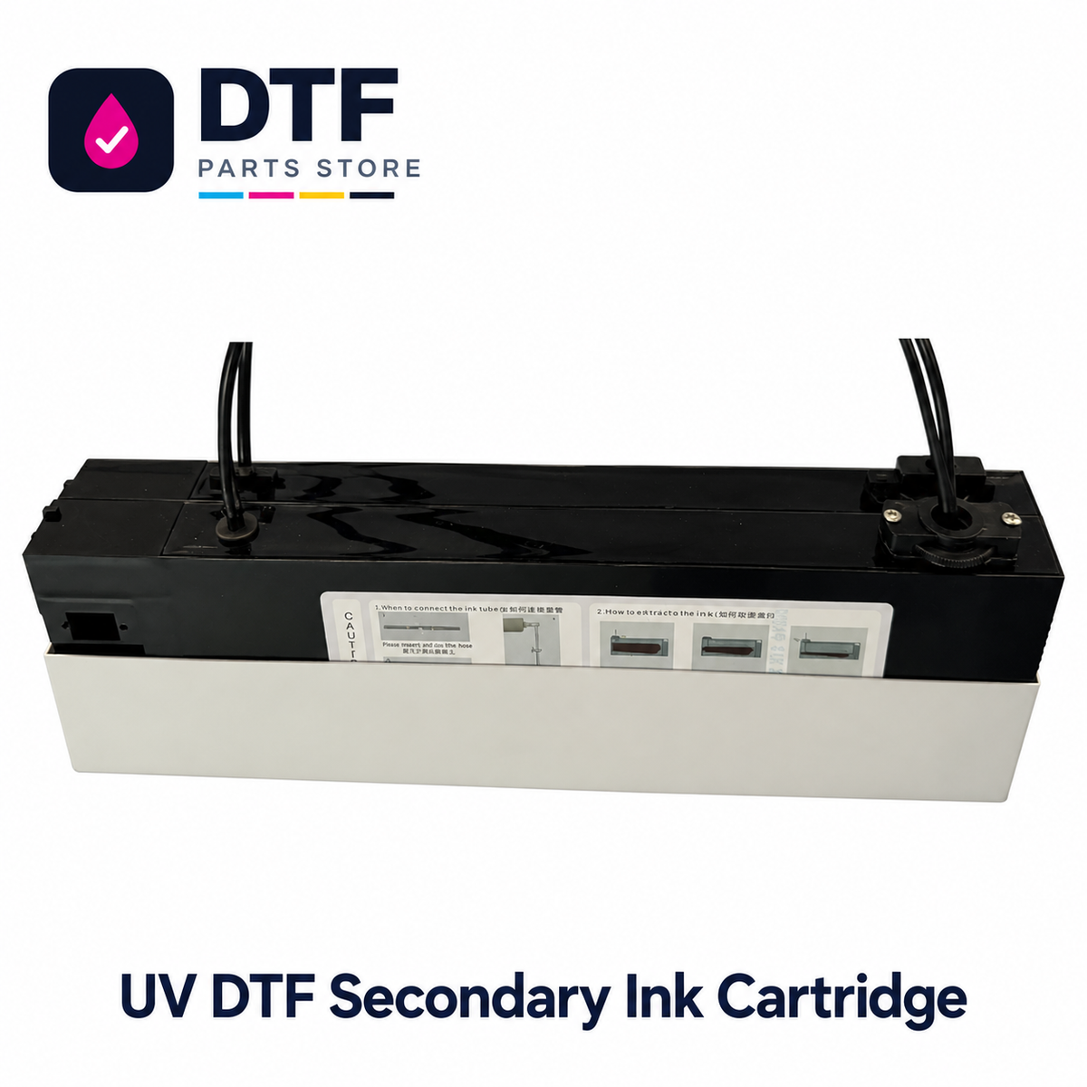 UV DTF Secondary Ink Cartridge on a white background with DTF Parts Store branding