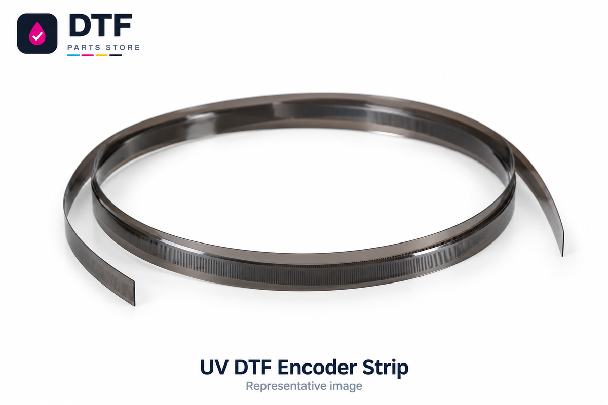 UV DTF Encoder Strip on a white background with DTF Parts Store branding