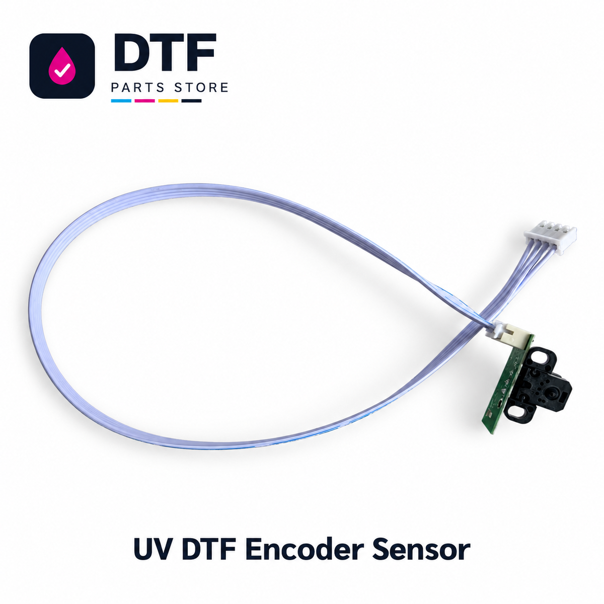 UV DTF Encoder Sensor with Cable on a white background with DTF Parts Store branding